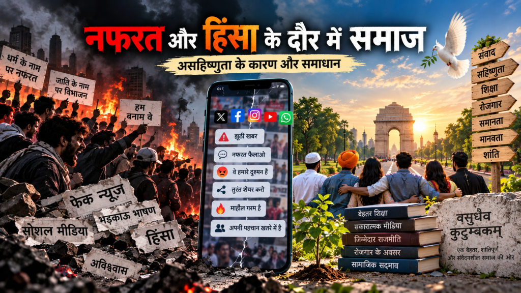 नफरत, हिंसा और असहिष्णुता के दौर में सोशल मीडिया और समाज का प्रतीकात्मक चित्रण
